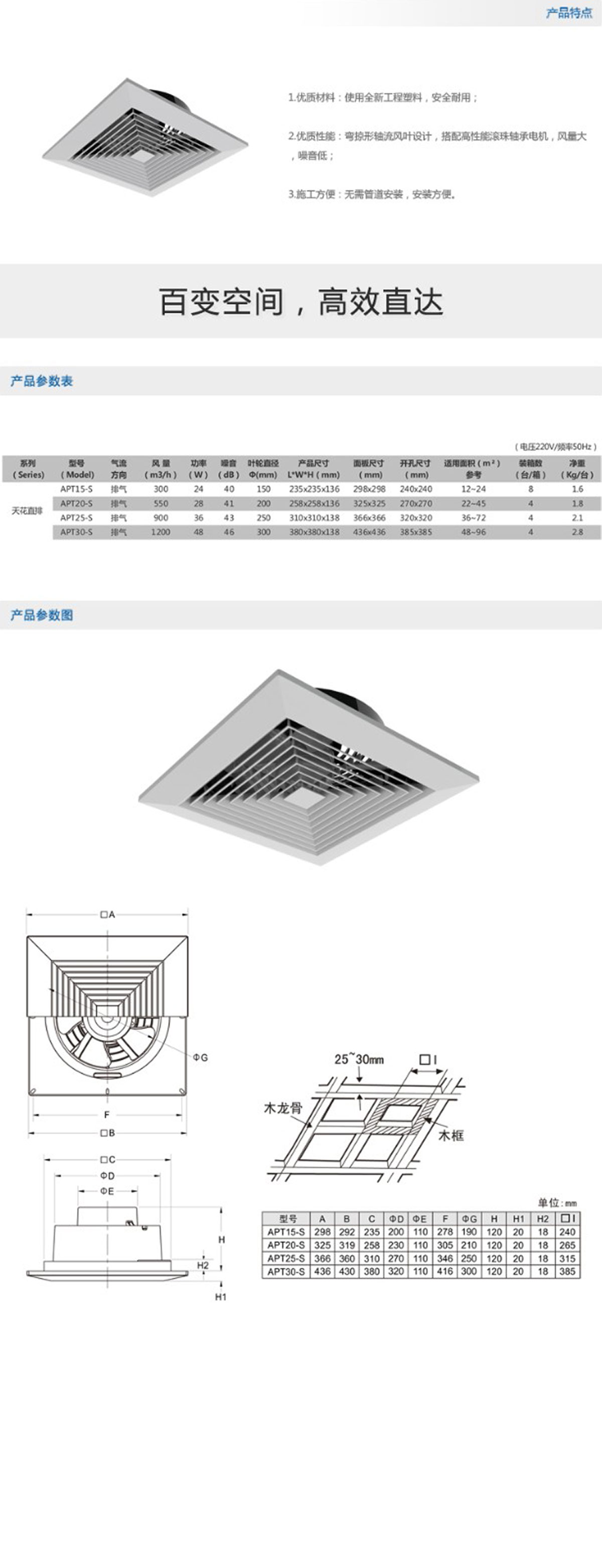 APT系列全塑天花板式換氣扇